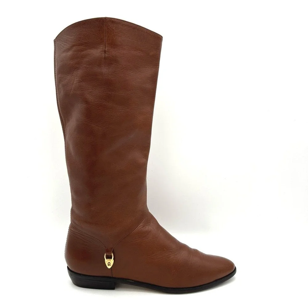 Vintage 90s Etienne Aigner 7774 Brown Leather Knee High Boots Women's Size 8M